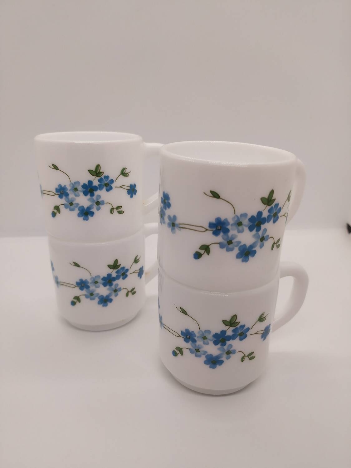 Vintage Arcopal forget-me-not coffee cups