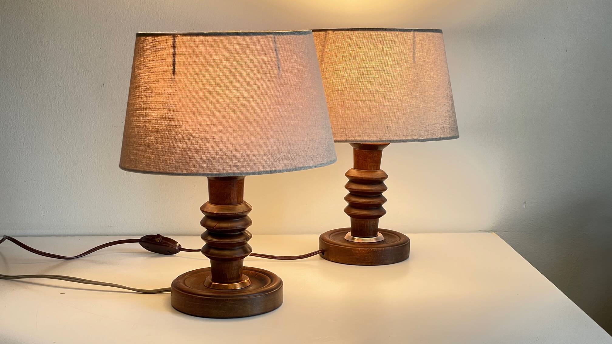 Pair of vintage wooden lamps