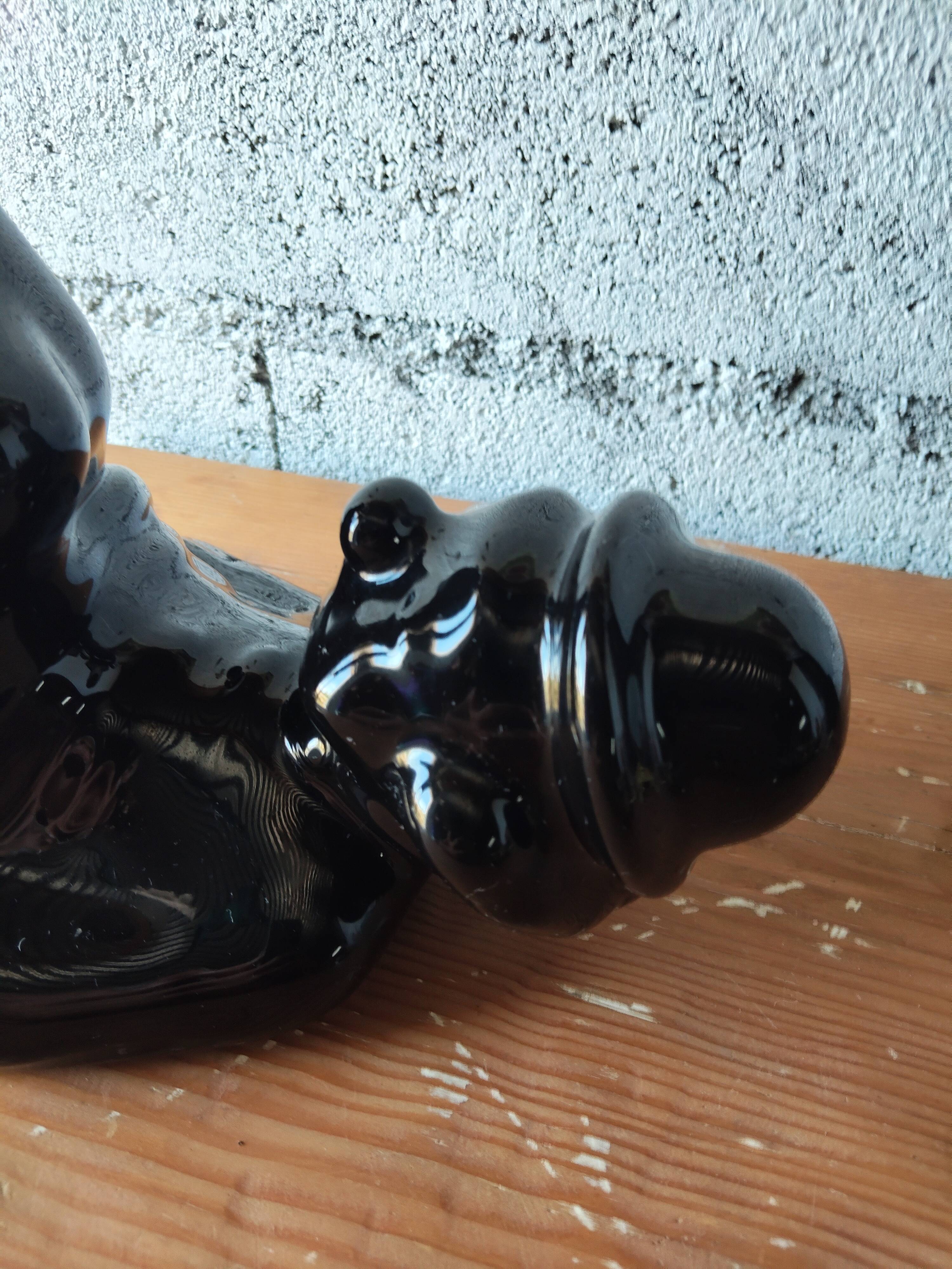 Vintage black ceramic lamp – Reclining clown – Made in Holland
