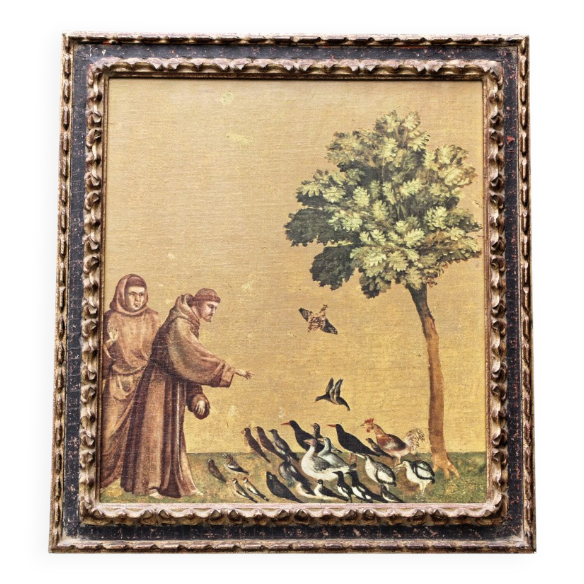 Reproduction Braun & Cie, Saint Francis of Assisi, carved wooden frame