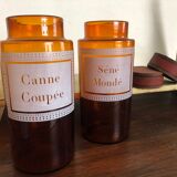 Duo of amber apothecary bottles
