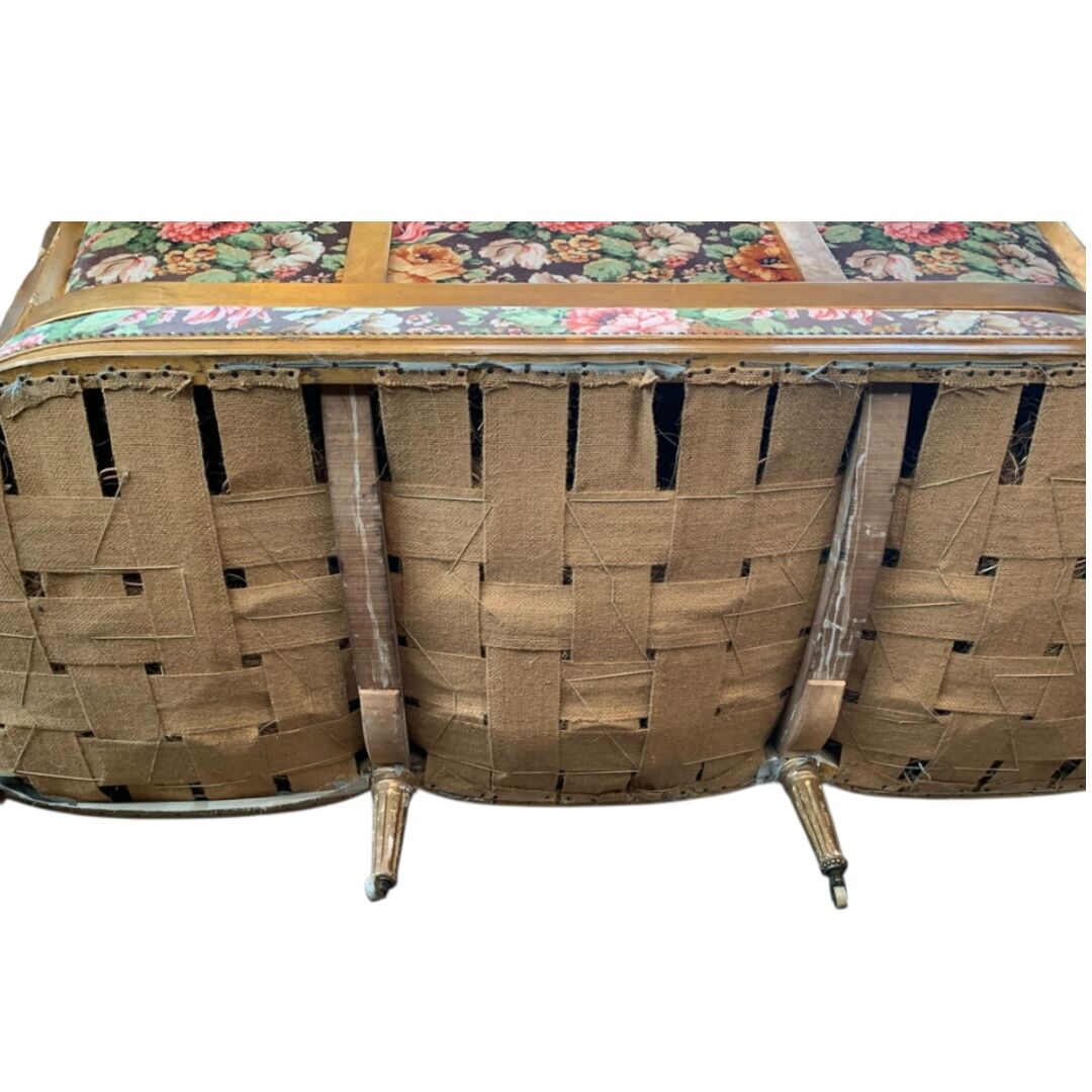 19th-century floral velvet bench