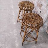 Paire de tabourets de bar bambou & rotin