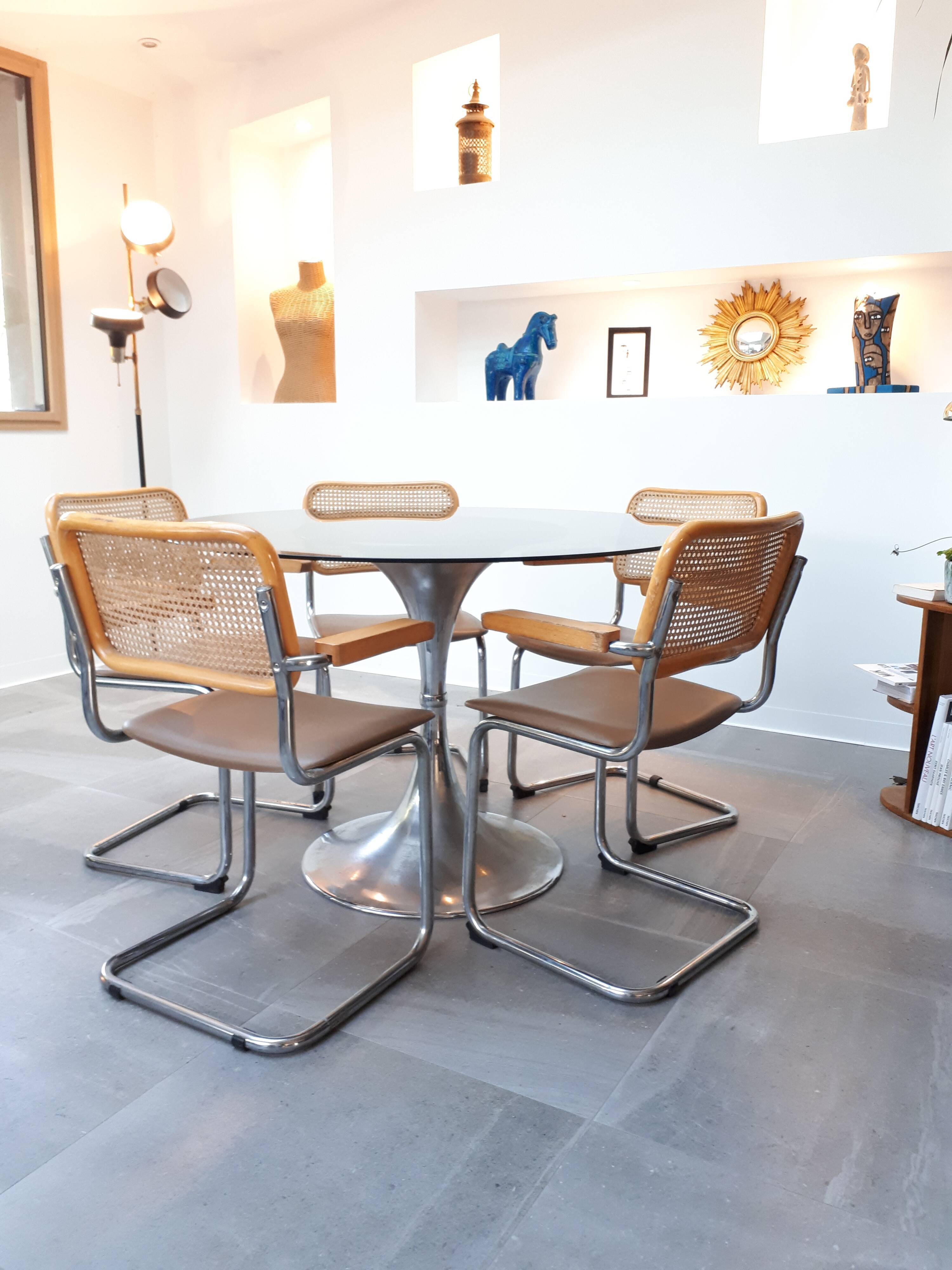 Table pied tulipe chromé années 70