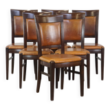 Set of 6 sheep leather dining chairs finished with wood