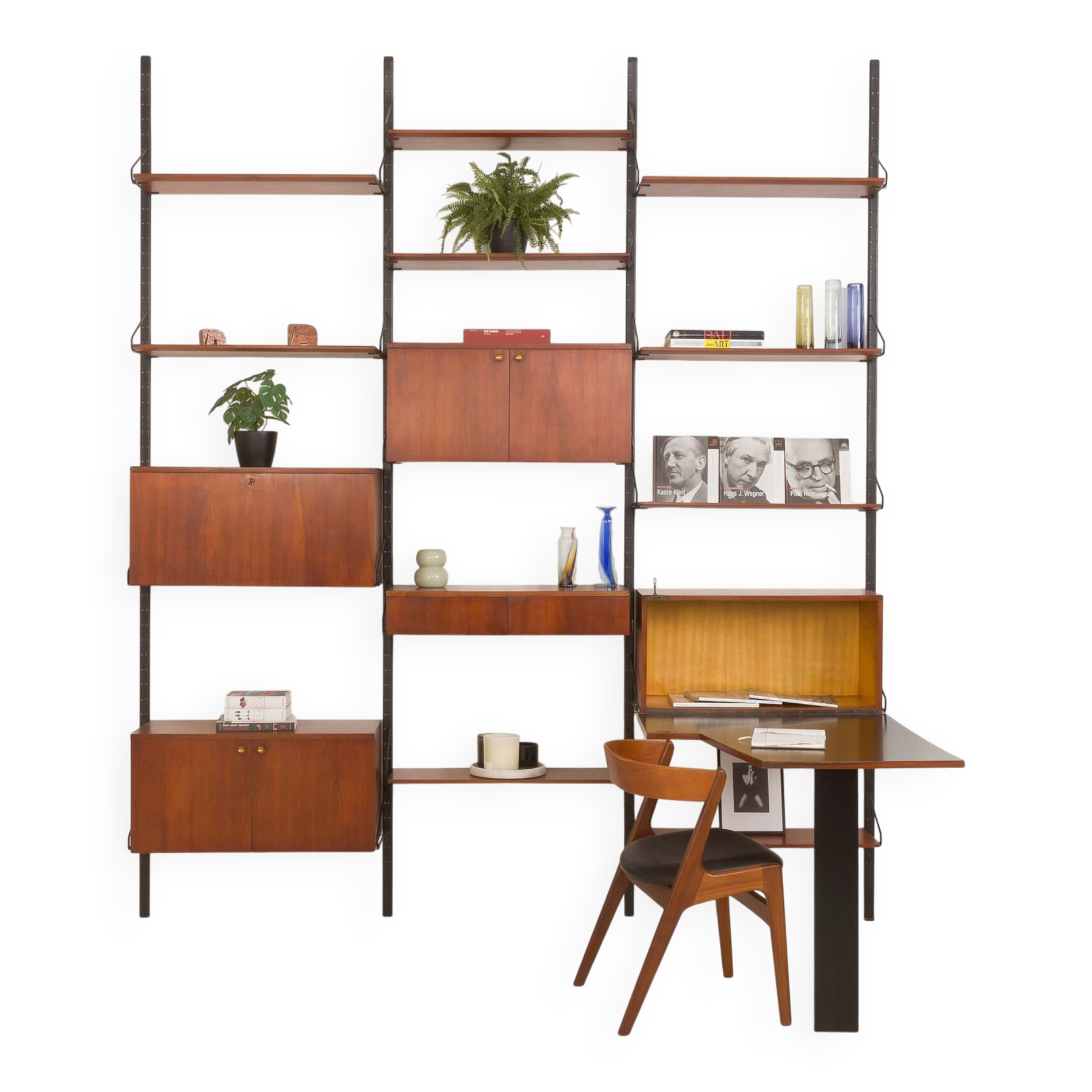 Italian mid century modern extra large wall unit with hidden desk, 1960s