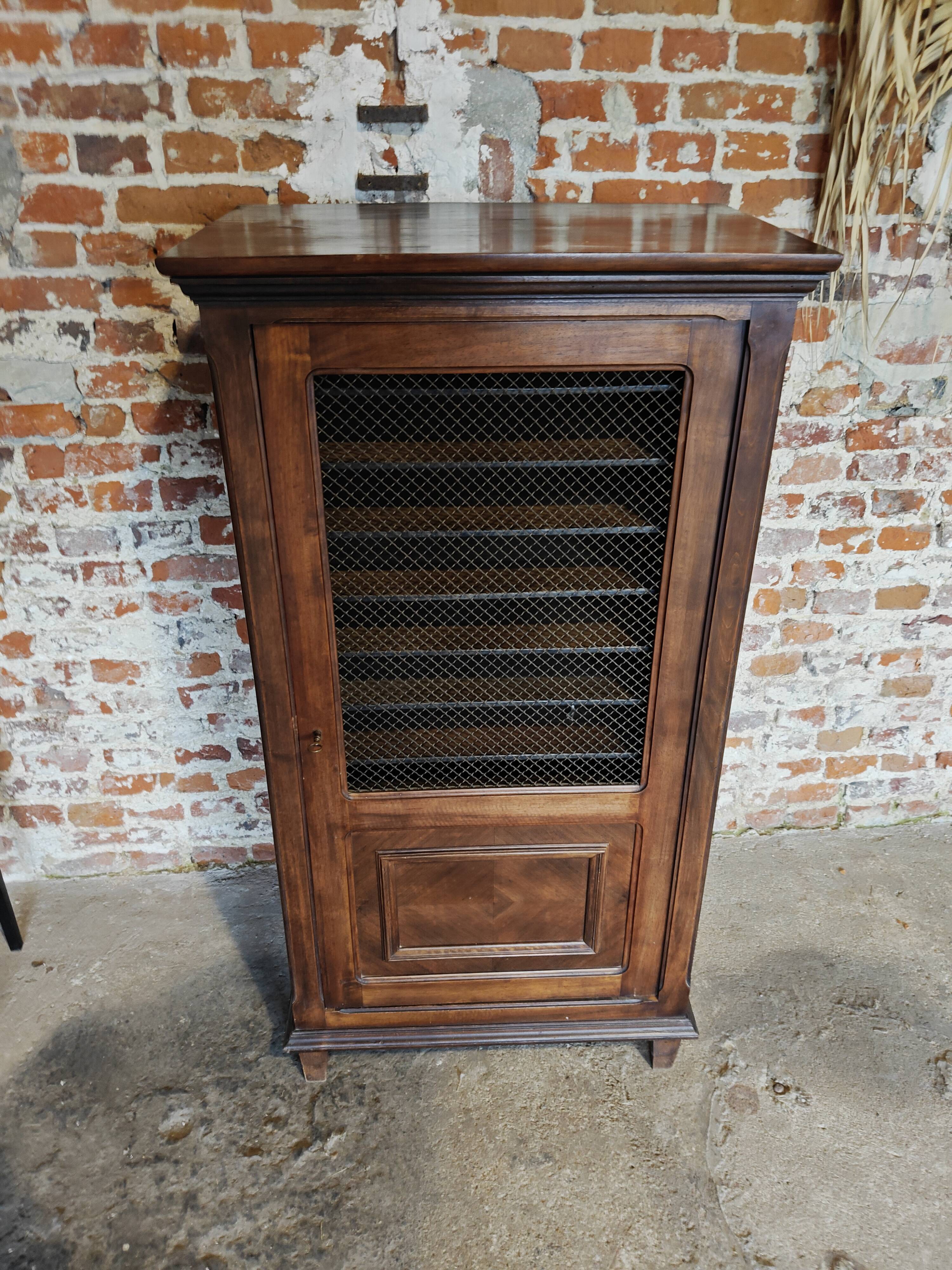 Antique printer's style wooden workshop furniture – mesh door