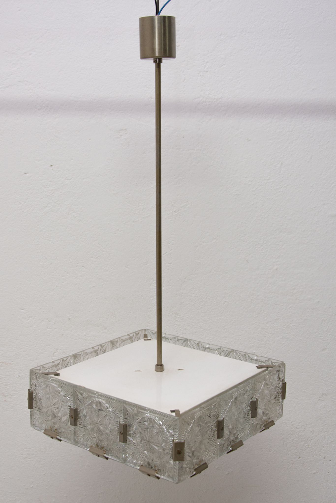 Glass and chromed steel pendant lamp by Kamenický Senov, 1970