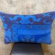 Vintage Turkish Wool Lumbar Pillow, Handmade Blue Geometric Rug Cushion