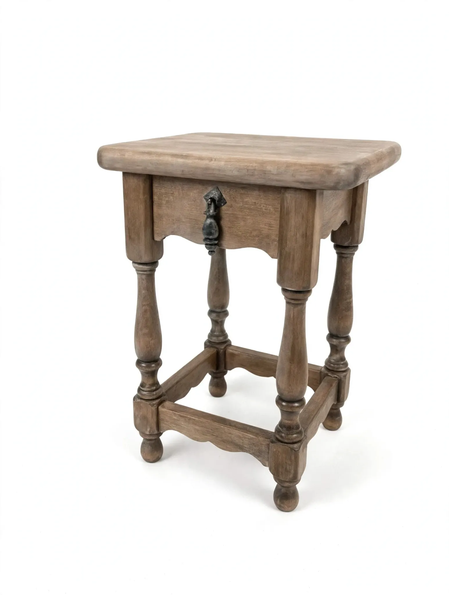 Rustic oak bedside table with a greige finish - 1 drawer - 45cm