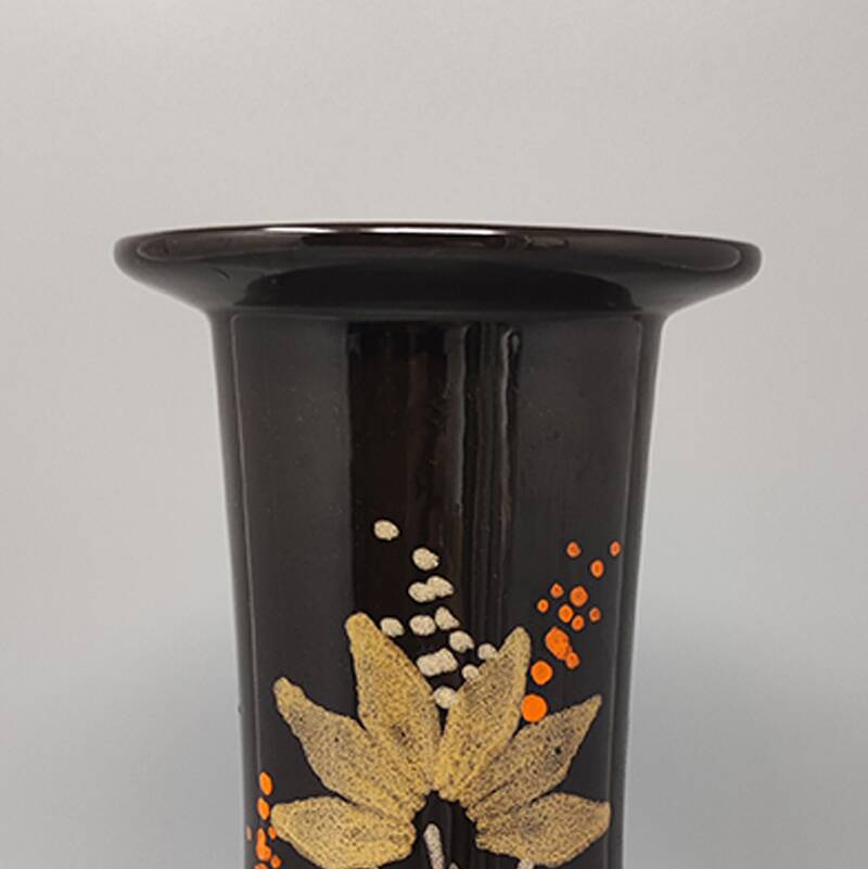 1970s brown vase ceramic by SIC hand-painted. Made in Italy