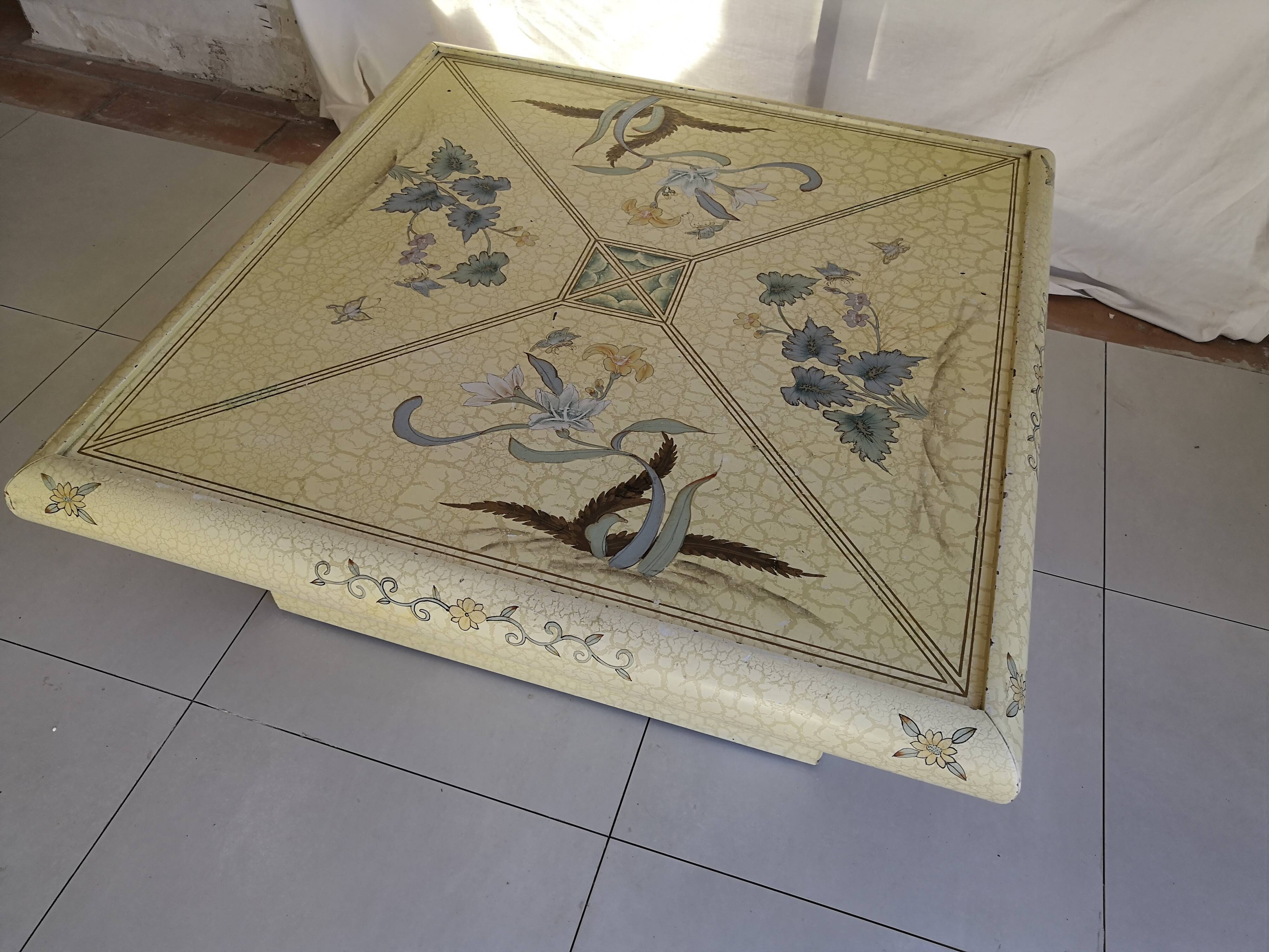 Vintage square coffee table 70s decoration imitation marble