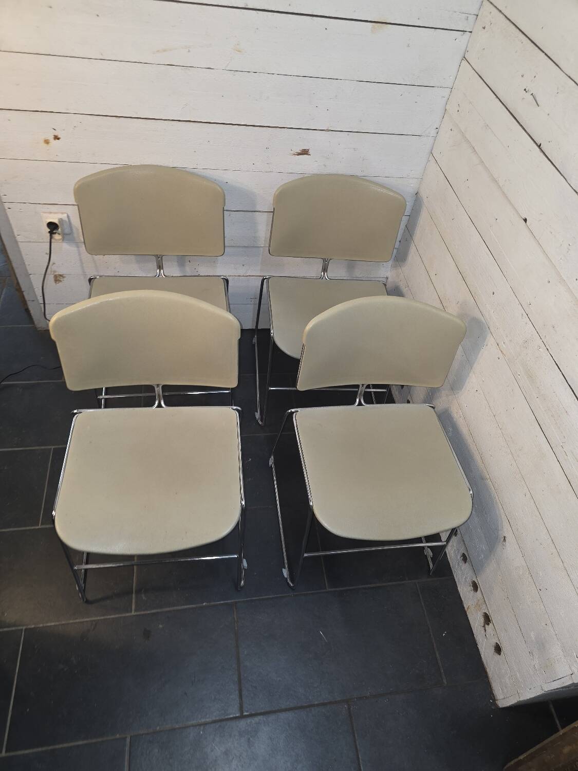4 Max Stacker chairs in chrome metal from the 1970s.