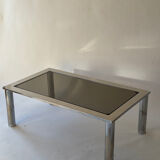 Chrome metal and smoked glass coffee table, 1970.