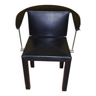 Fauteuil Arcadia  cuir noir et chrome Paolo Piva