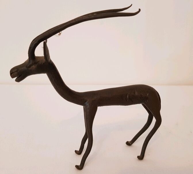 Trio antelope, gazelle and giraffe bronze and brass