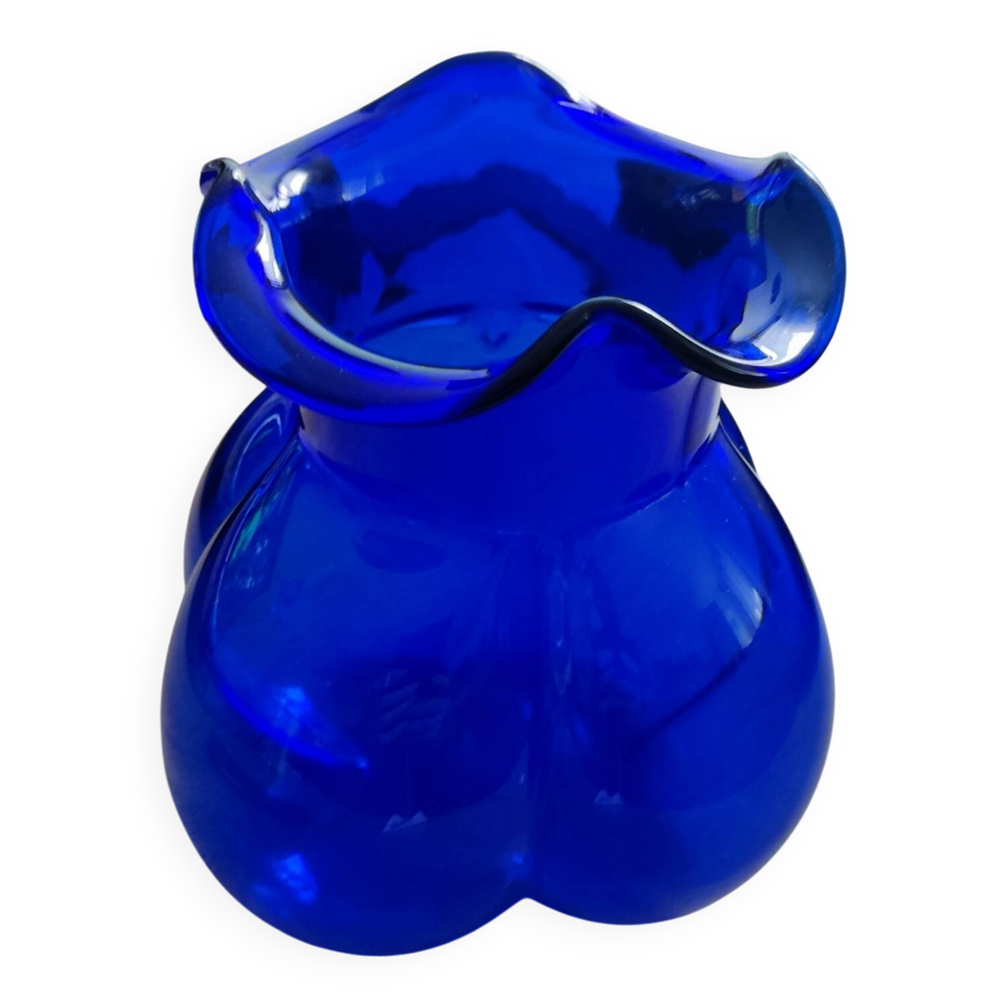 Vintage blue glass melon vase