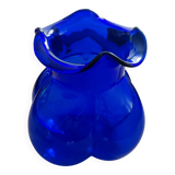 Vintage blue glass melon vase