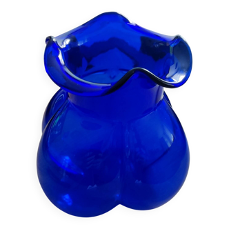 Vase melon en verre bleu vintage