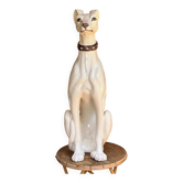 Large white glazed ceramic greyhound – signed – 92 cm