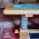 Vintage coffee table in solid oak and slate – Press screw base