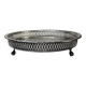 Small Moroccan tripod tea tray in silver-plated metal, vintage chiseled decoration.