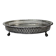 Small Moroccan tripod tea tray in silver-plated metal, vintage chiseled decoration.