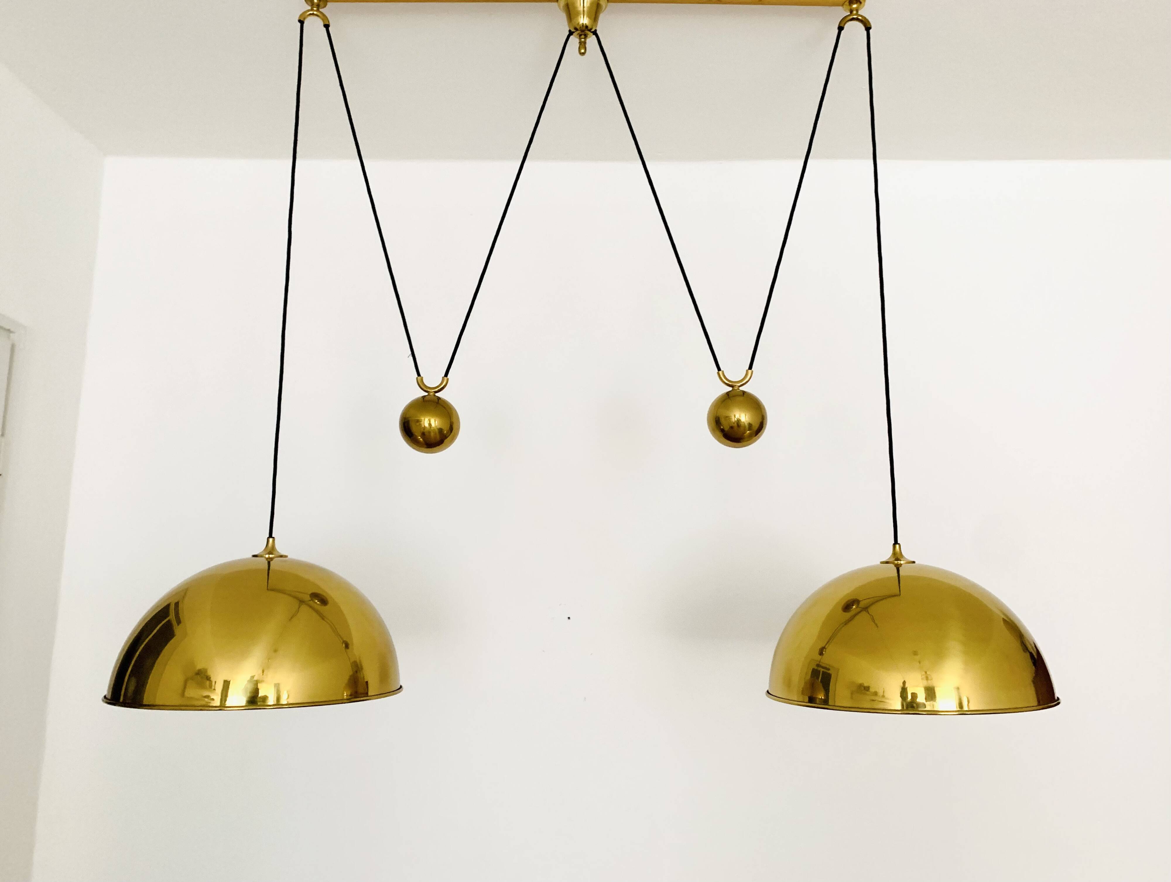 Large Adjustable Double Posa44 Brass Pendant Lamp by Florian Schulz