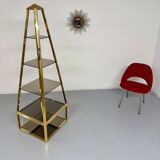 Étagère Pyramide design Hollywood Regency  Laiton Doré  Verre Fumé an. 60