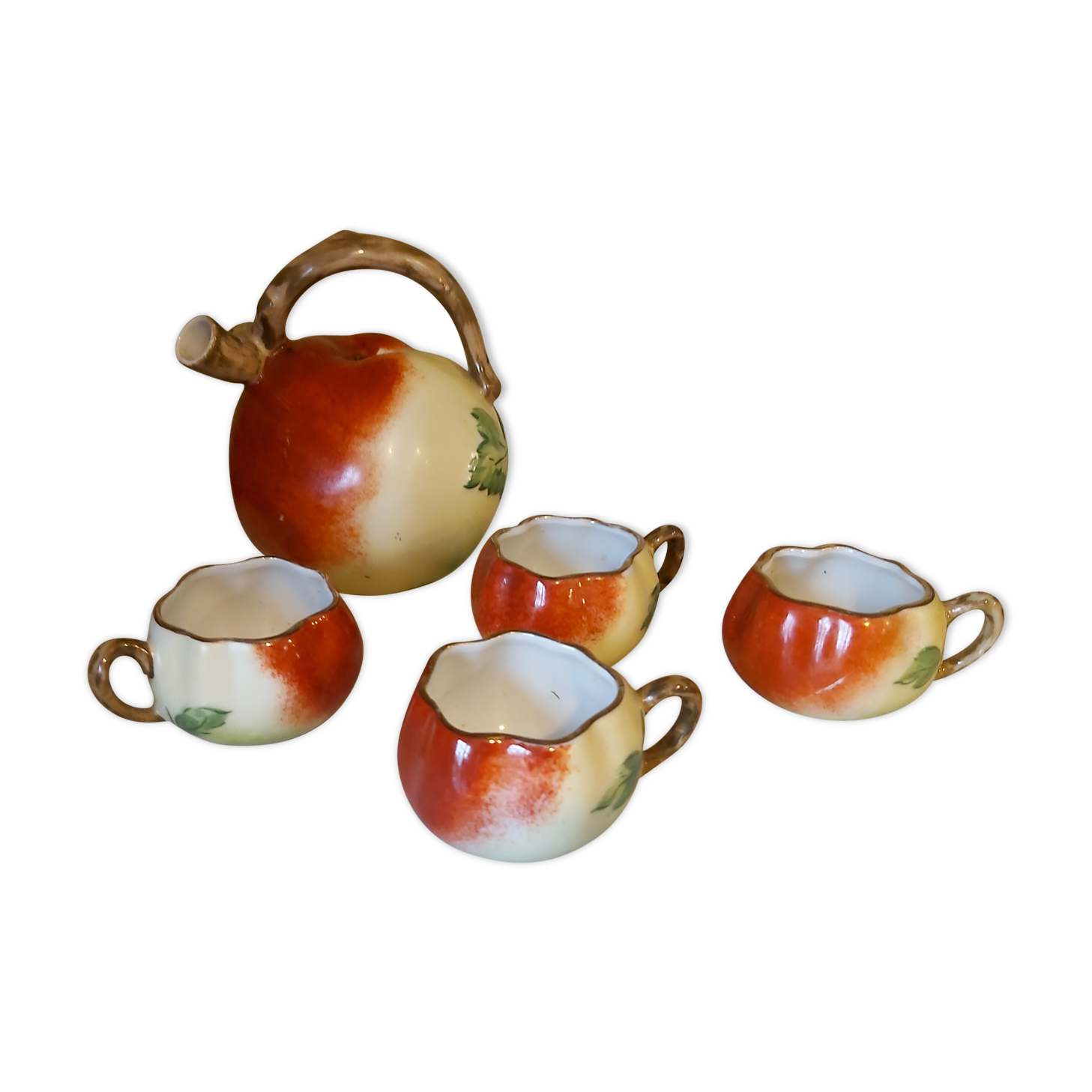 Vintage French Liquor Set by Lucien Michelaud for Limoges, apple shaped