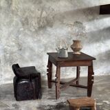 Stool, tabouret or low Japanese-style armchair in brutalist monoxyle radica.