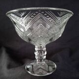Candy box on foot in cut crystal with Art Deco geometric patterns
