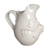 White enamelled ceramic pitcher signed emile tessier malicorne grape bunch