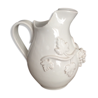 White enamelled ceramic pitcher signed emile tessier malicorne grape bunch