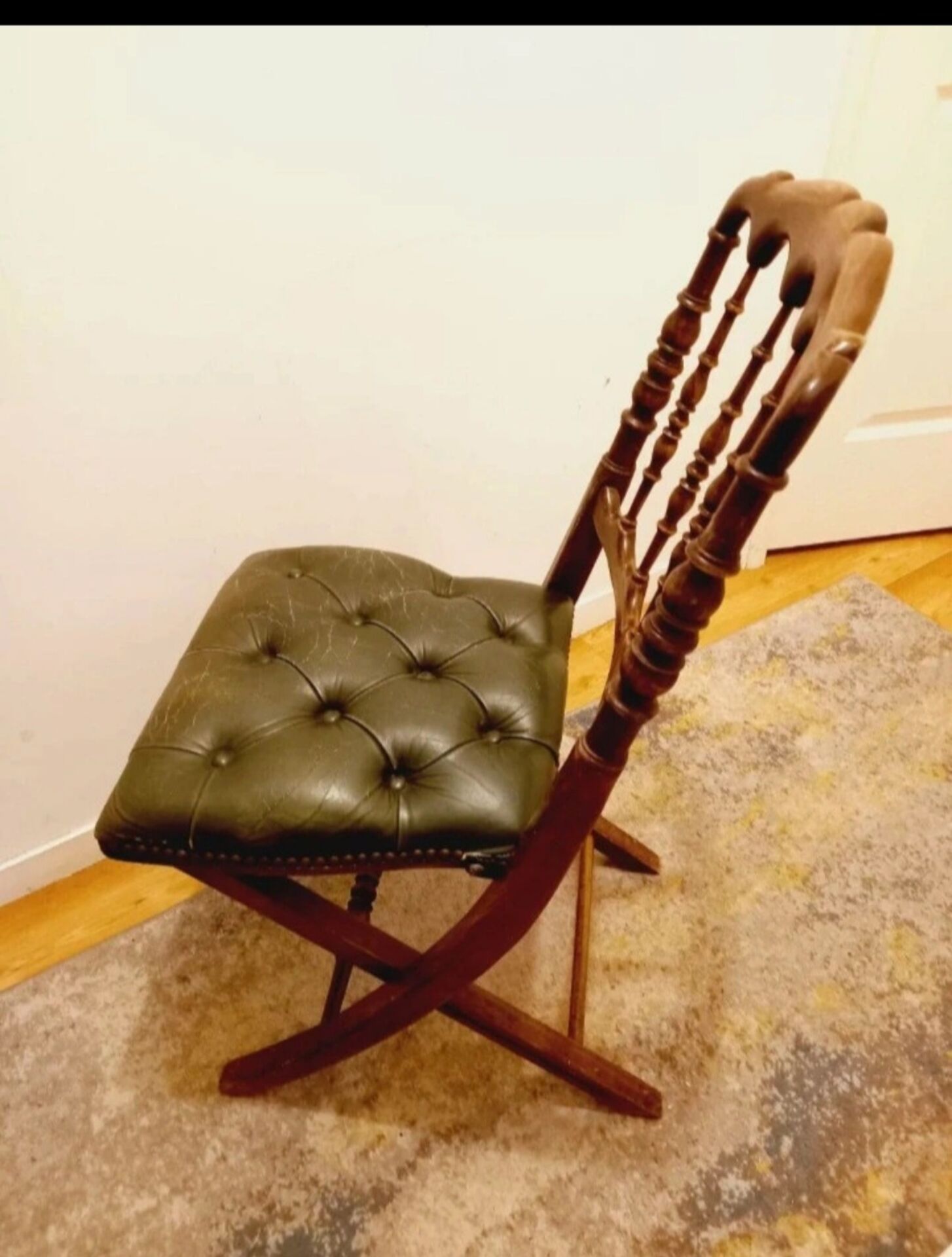 English folding chair - Vintage in wood and leather