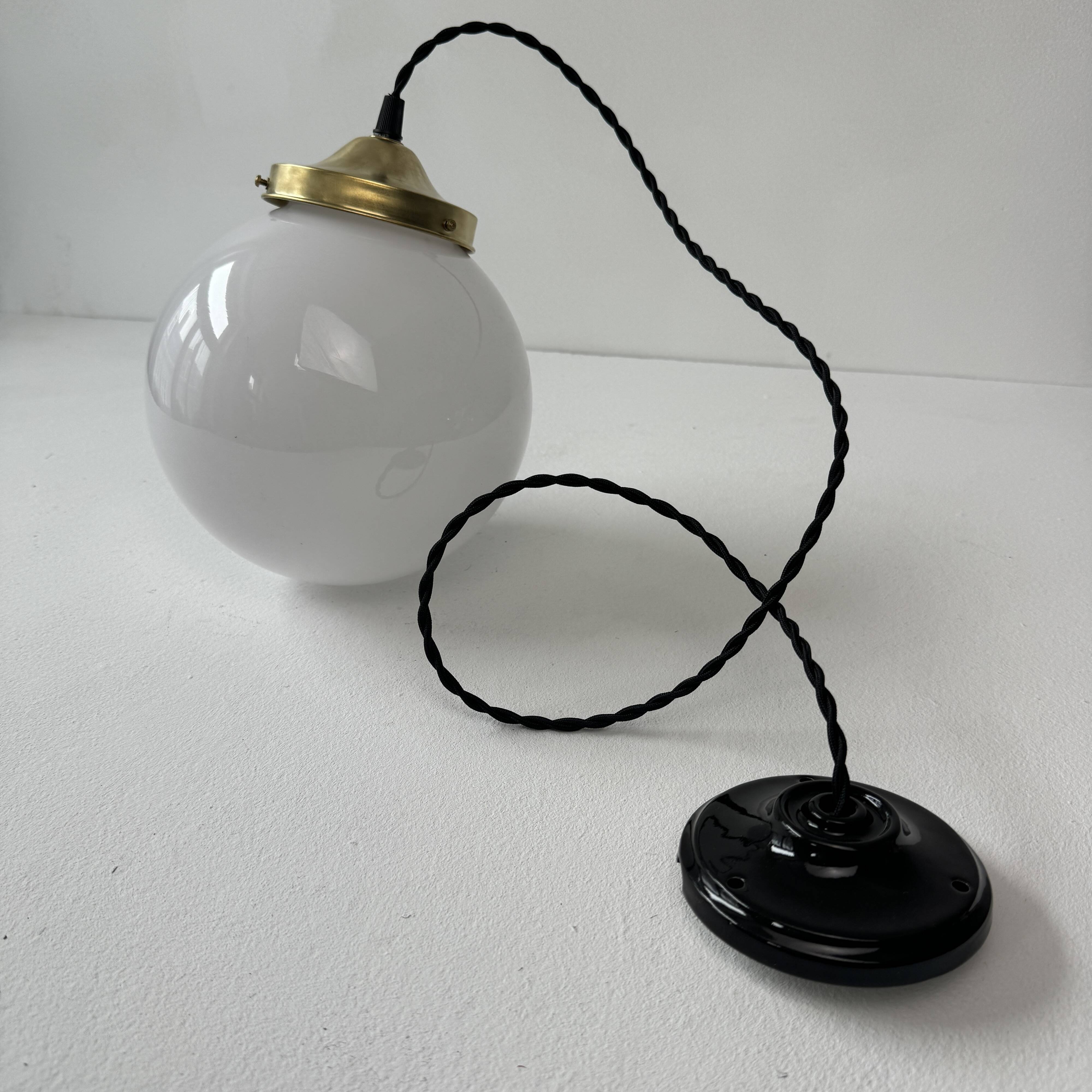 Old round pendant light 18 cm in vintage opaline