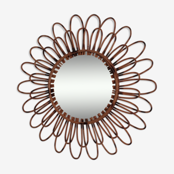 Rattan mirror of the 1960 - 56x56cm