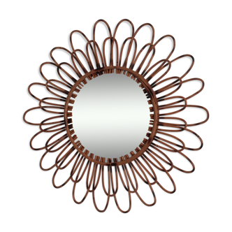 Rattan mirror of the 1960 - 56x56cm