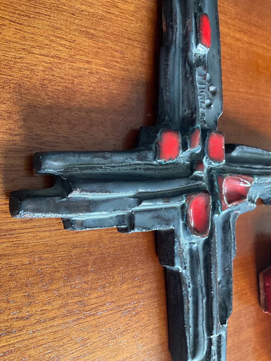 Vintage pair of glazed terracotta crosses