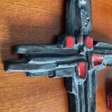 Vintage pair of glazed terracotta crosses