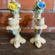 Pair of Double Candelabra Candle Holders CAPODIMONTE Polychrome Ceramic