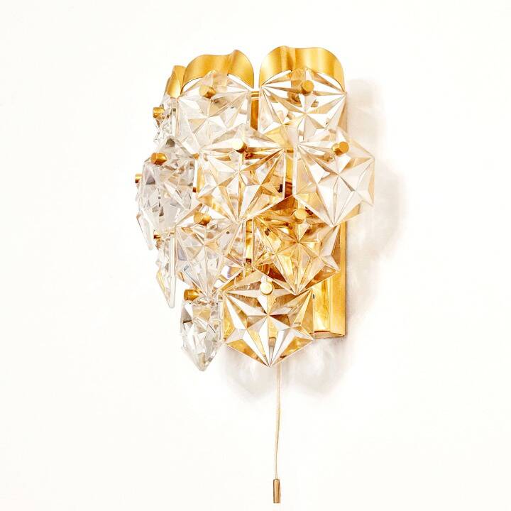 Faceted Crystal Glass & Gilded Brass Wall Light from Kinkeldey, Germany, 1970s