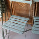 6 antique folding garden chairs made of painted wood and metal.