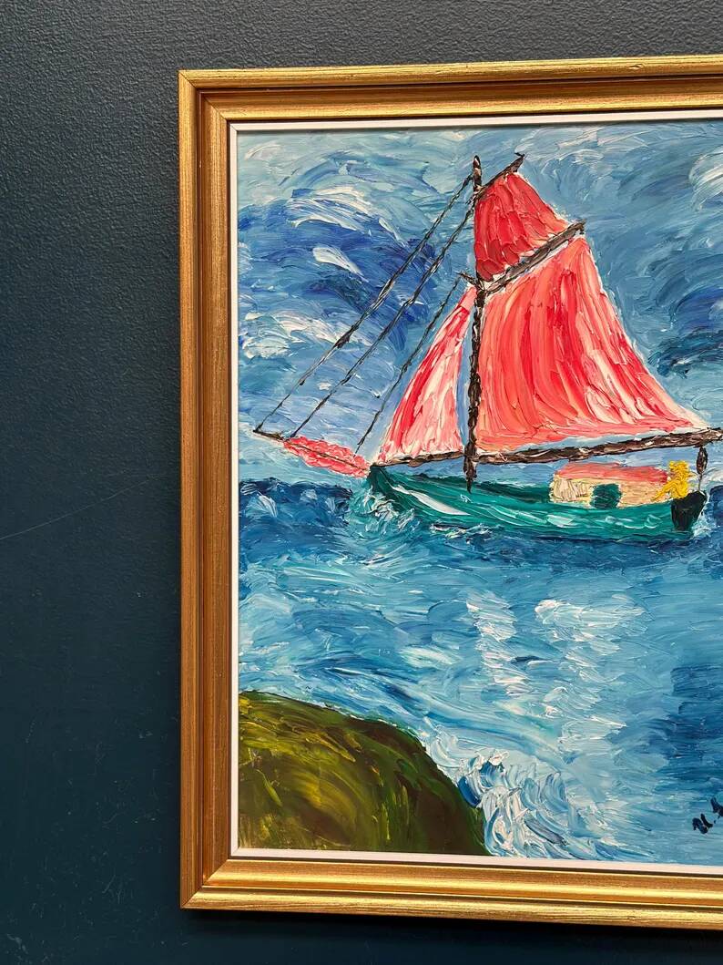 Original Swedish Oil on Panel – “Sailboat on the Water” by U. Ekshard – Signed – Dated 1971 – Vintage & Framed