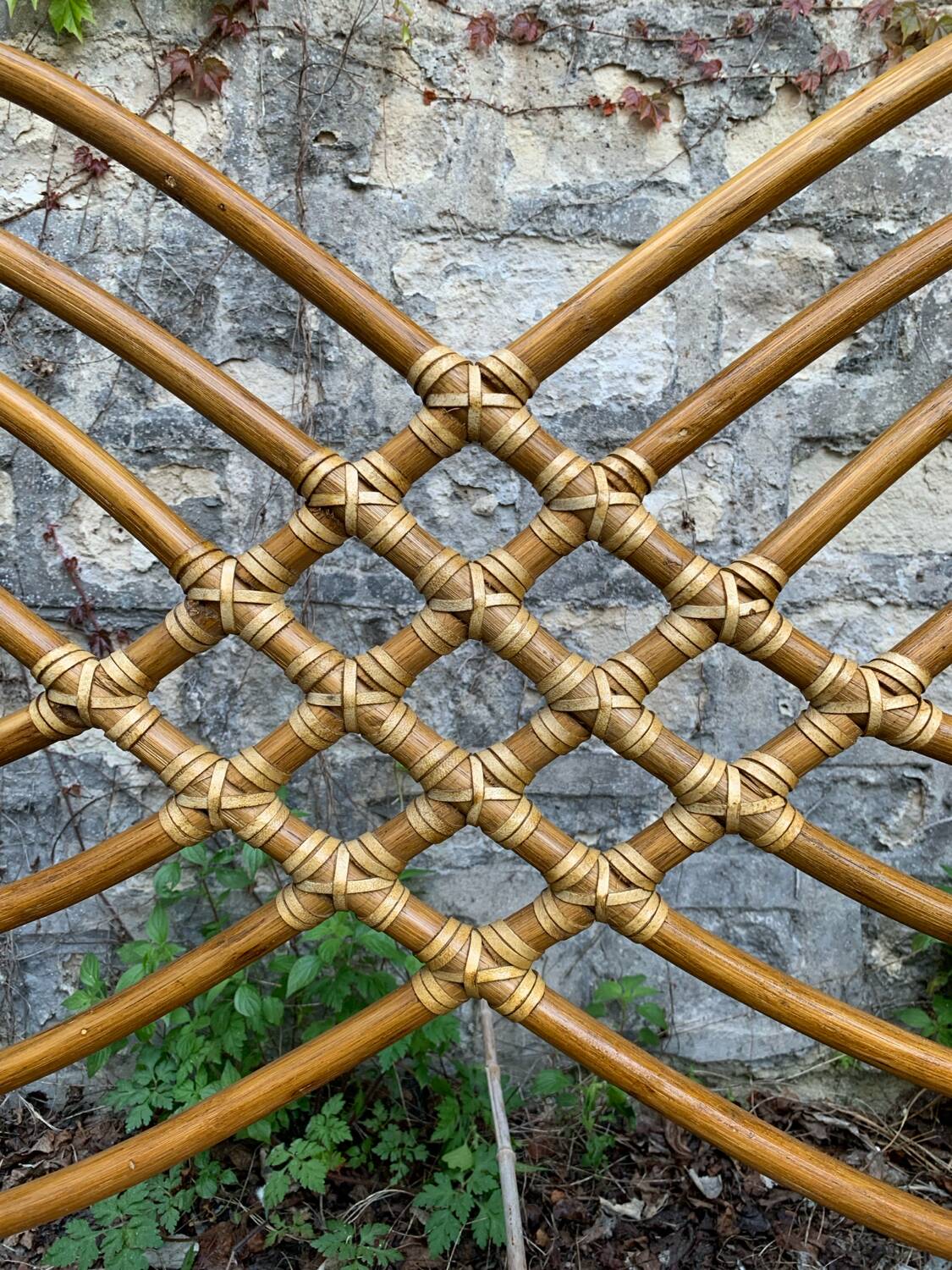 Rattan and leather headboard 140cm vintage 1970