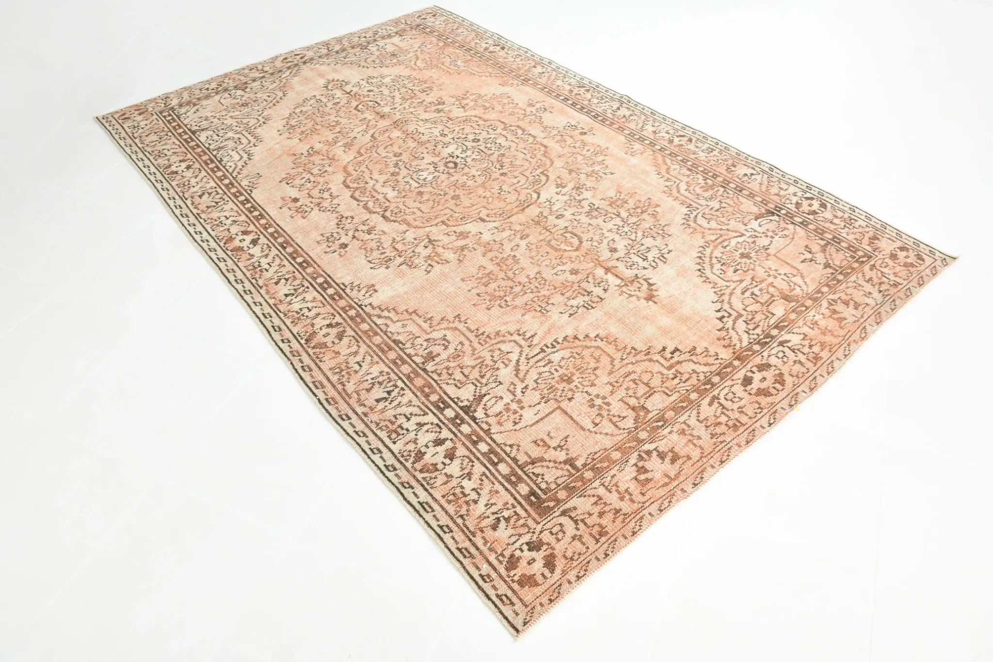 Vintage Persian Peach & Brown Rug, Oriental Pattern Rustic Carpet, 187x292