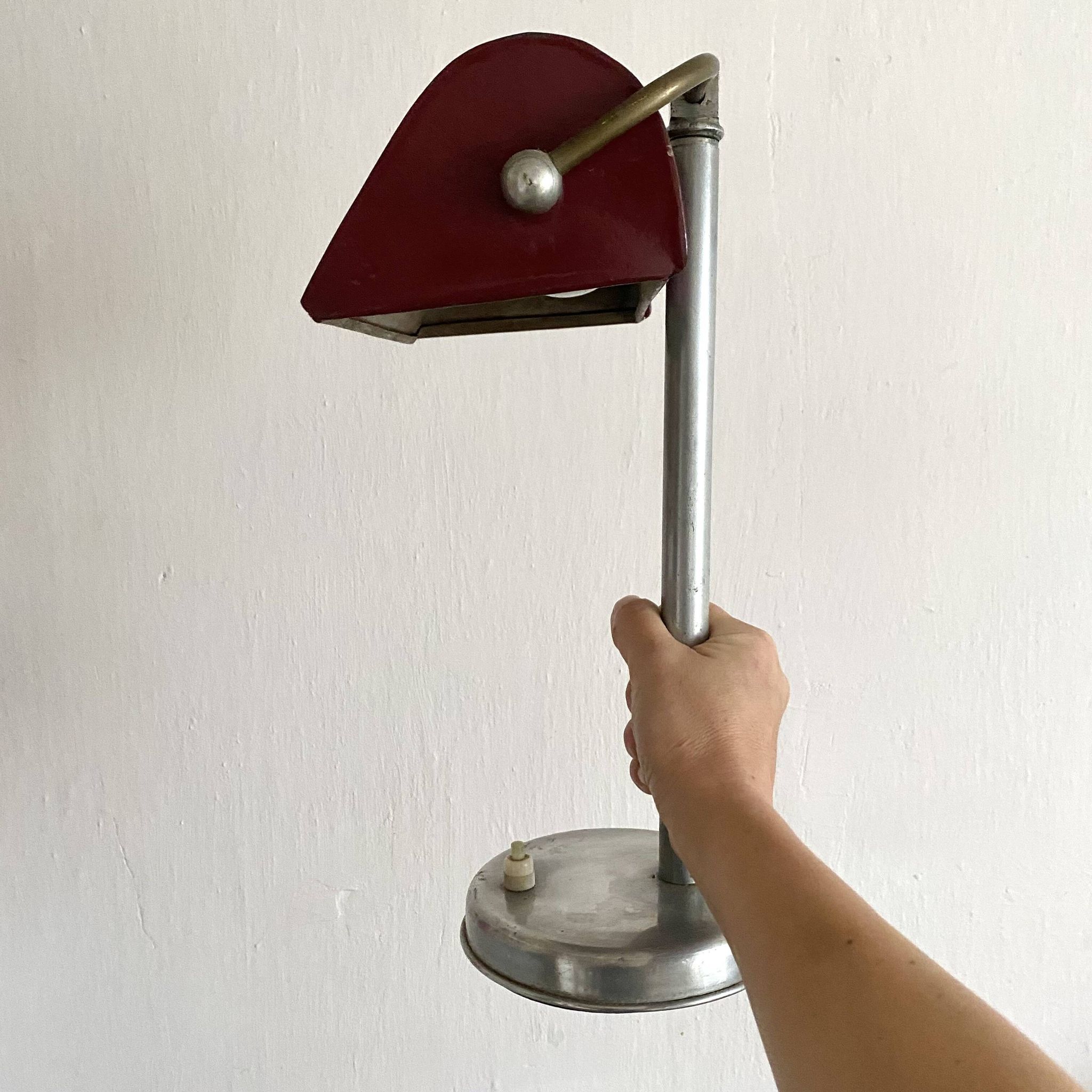 Lampe de bureau art déco en alu et tôle