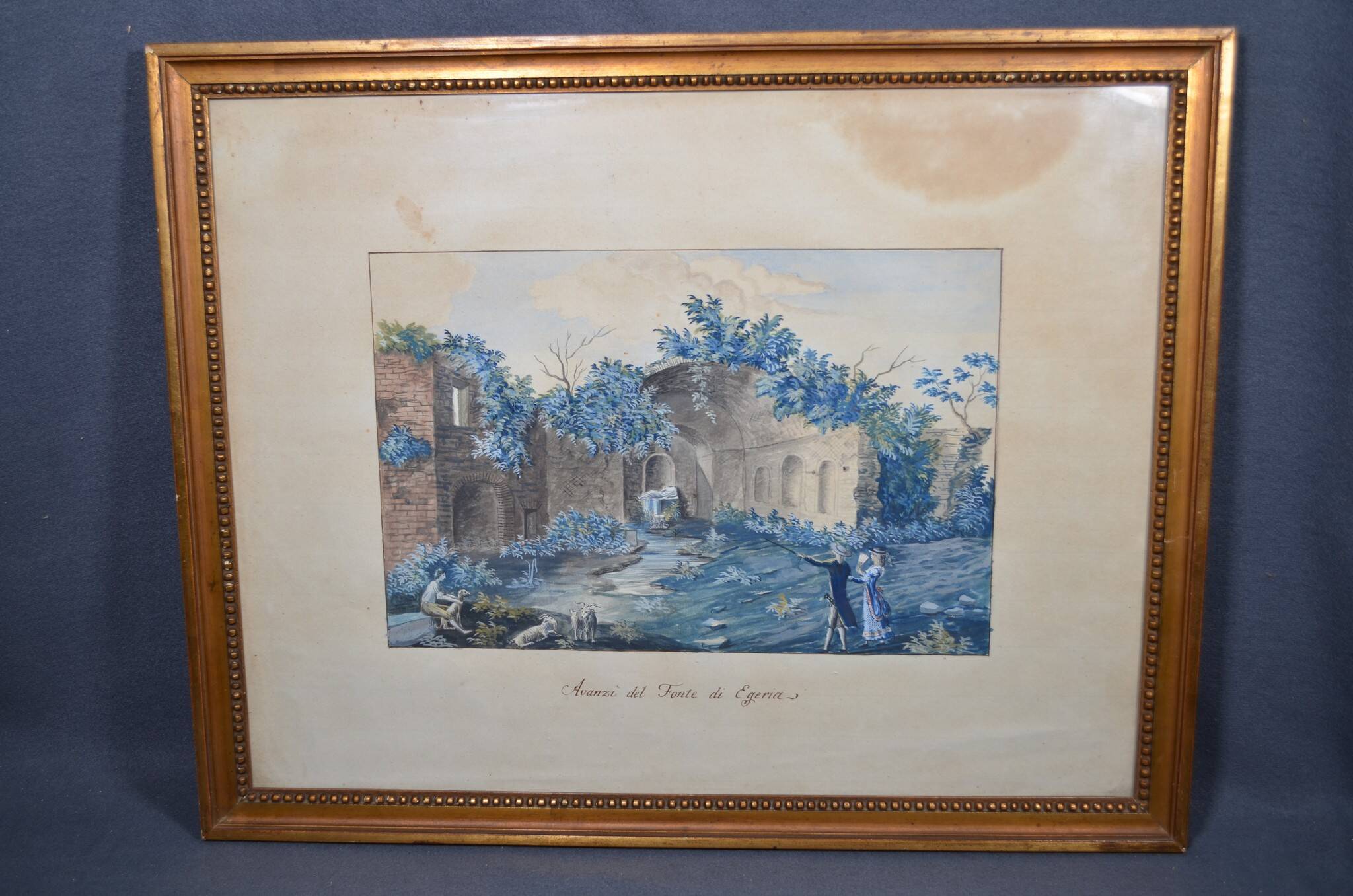 Ecole Italienne du XIXème siècle  « La source de la nymphe Egérie » Gouache