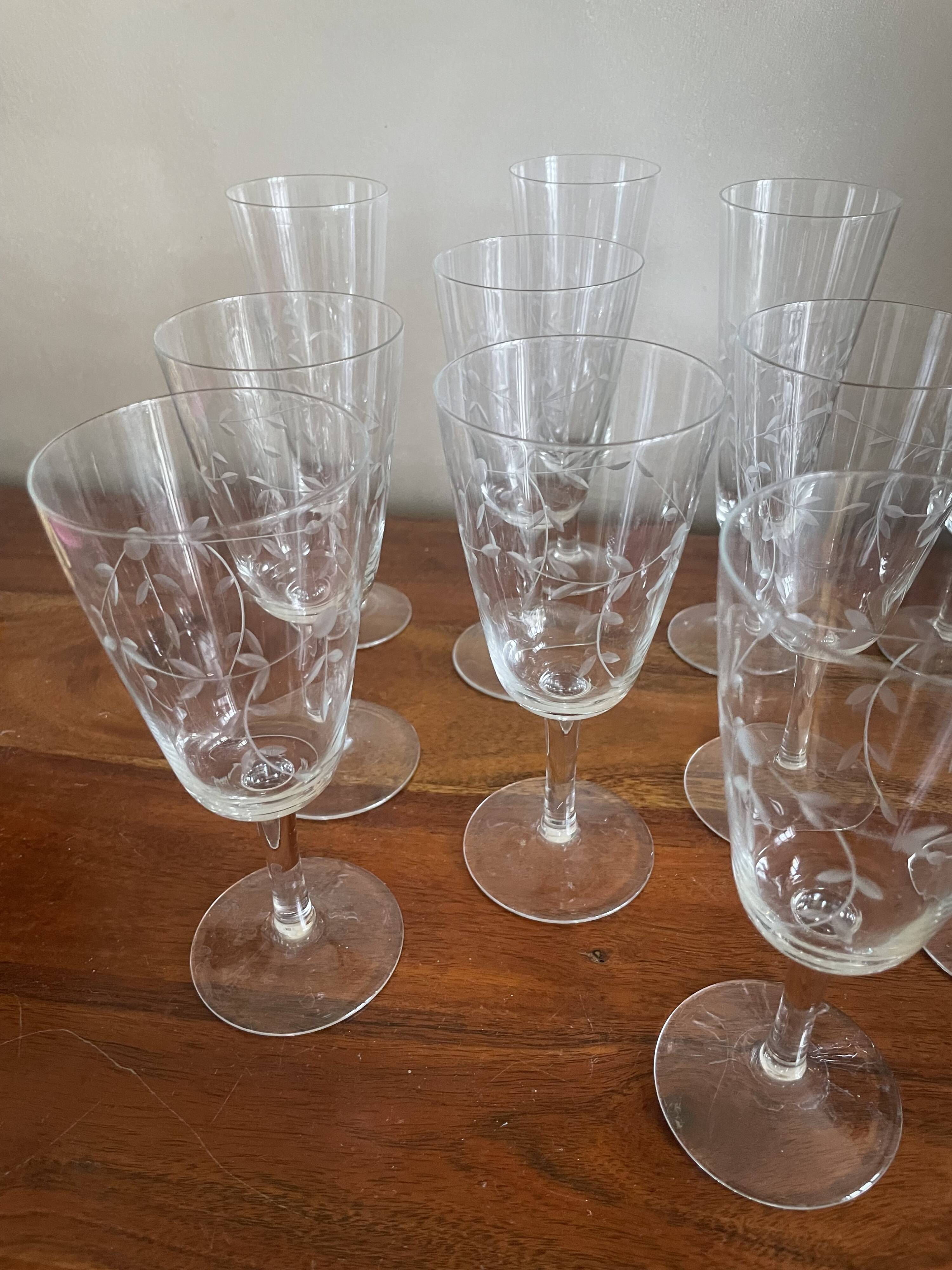Engraved champagne glasses and wine glasses