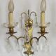 Pair of French Double Brass & Glass Wall Lights Adorned With Crystals